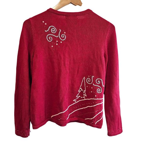 Christmas Sweater Women Small Red Beaded Winter Scene Family Holiday Party Retro - Picture 2 of 11